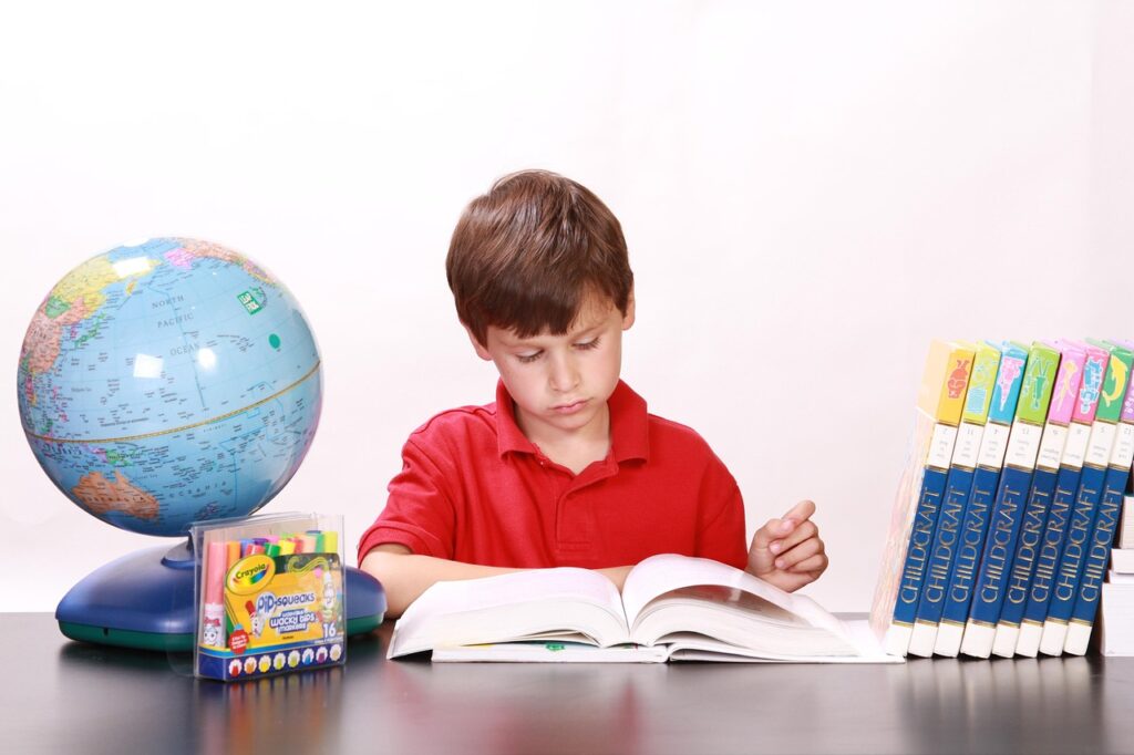 boy, reading, studying, books, children, young, small, kids, education, looking down, table, wooden, brown, desk, study, materials, globe, schools, inside, homes, indoors, rooms, studying, education, education, education, education, study, study, study, study, study
